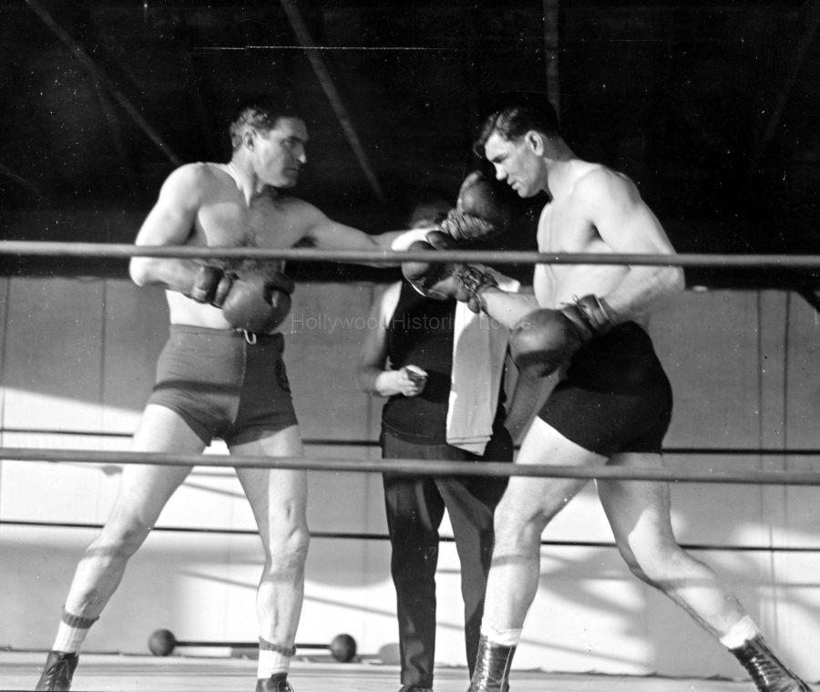 Jack Dempsey 1921 with Tom Mix Fox Studios Hollywood wm.jpg